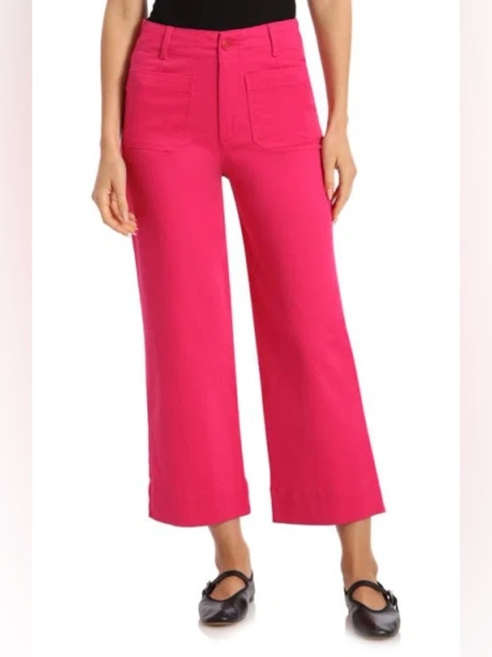 Bagatelle Collection New York High Rise Patch Pocket Wide Leg Pants- Hot Pink